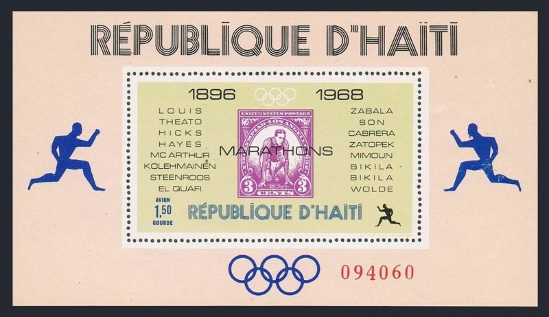 Haiti 616P sheet,MNH.Mi 1044 Bl.35. Olympic Marathon Winners,1969.US stamp #718.