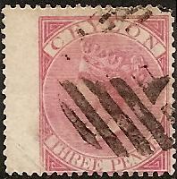 Ceylon  62 Used 1868 3c rose Victoria CV $52.50