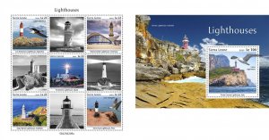 Sierra Leone 2023 Lighthouses of the World and seagulls set of 2 block's...