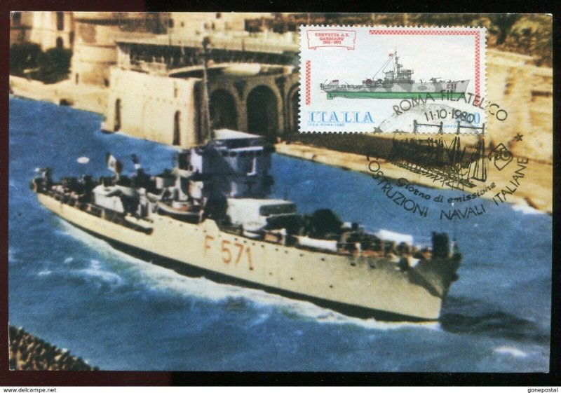 h89 - ITALY 1980 Maximum Card. MAXI Postcard. Navy Corvette Ship