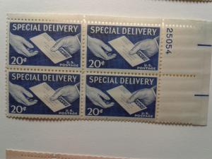 SCOTT # E20 PLATE BLOCK OF 4 20 CENT SPECIAL DELIVERY MINT NEVER HINGED GEM !!!