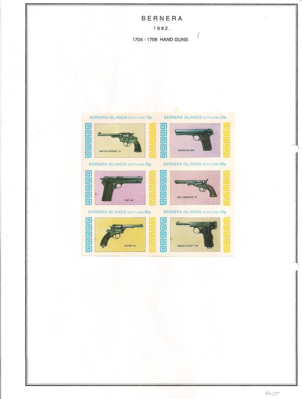 SCOTLAND - BERNERA - 1982 - Hand Guns - 6v Imperf Sheet - MLH