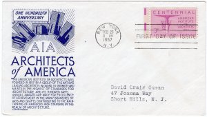 1957 FDC 1089 American Institute of Architects, C. Stephen Anderson blue cachet