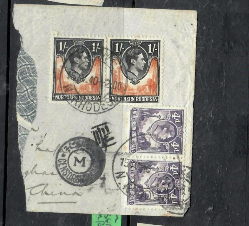 NORTHERN RHODESIA  KGVI 4DX3+1/-X2  PIECE   SG 35X2+40X2 CENSOR  VFU  P0809H