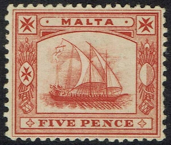 MALTA 1899 SHIP 5D WMK CROWN CA REVERSED