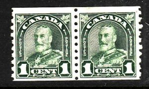 Canada-Sc#179-used 1c deep green KGV coil pair-id#243-1931-