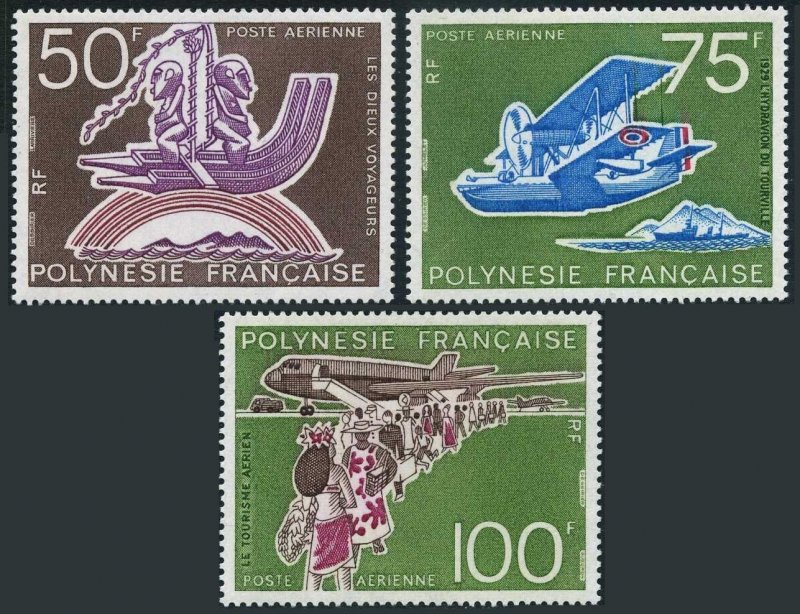 Fr Polynesia C112-C114,MNH.Michel 192-194. Tahitian Aviation,50,1975.Hydroplane,