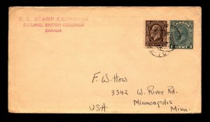 Canada 1933 BC Stamp Exchange Uprated Cover to USA - L11483