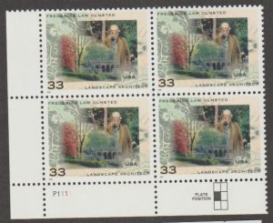 U.S. Scott #3338 Frederick Law Olmstead Stamps - Mint NH Plate Block