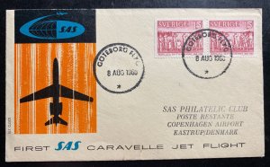 1960 Goteborg Sweden First SAS Caravelle Jet Flight cover to Copenhagen Denmark