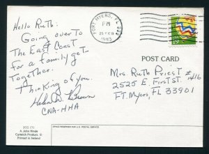1993 Fluffy White Kitten Postcard - Fort Myers, Florida to Local Address