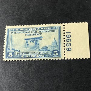 U.S.# 650-MINT NEVER/HINGED----PLATE # SINGLE---CIVIL AERONAUTICS----1928