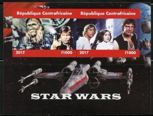 CENTRAL AFRICA 2017  STAR WARS IMPERF SHEET OF TWO MINT NEVER HINGED