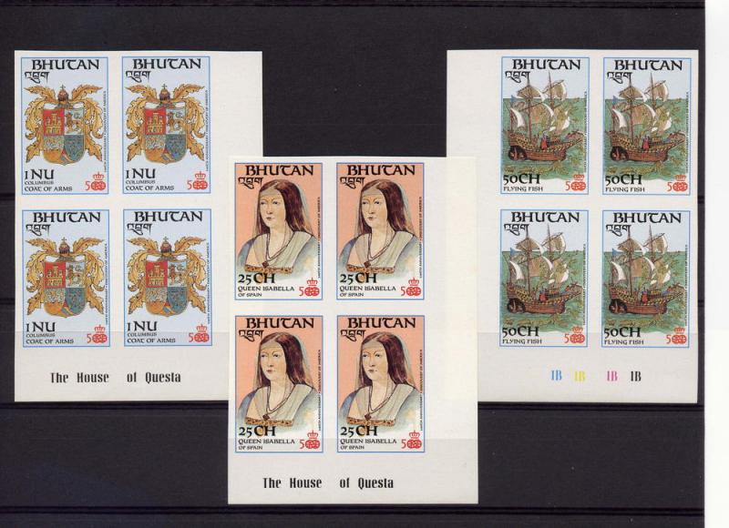 500th.Ann.Disc.America Bhutan 584/9 set Block of 4 Imper.MNH