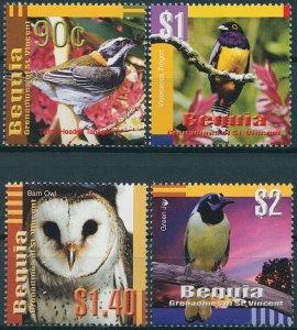 Bequia Stamps 2003 MNH Birds Owls Barn Owl Tanagers Trogons 4v Set