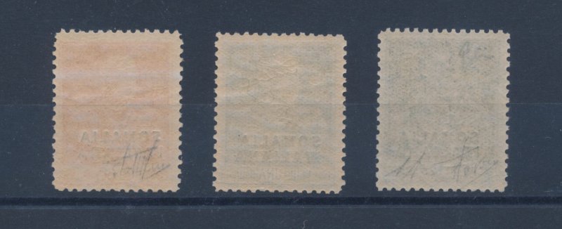 1925-26 SOMALIA - n . 67/69, Giubileo del Re, 3 values, notched 11, Cilio Certi