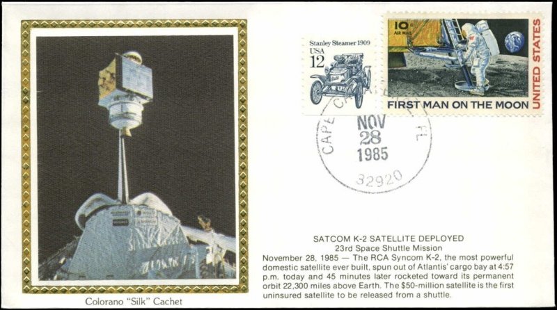 Atlantis STS 61-B RCA Syncom K2 Satellite Deployed  Colorano Silk Cachet