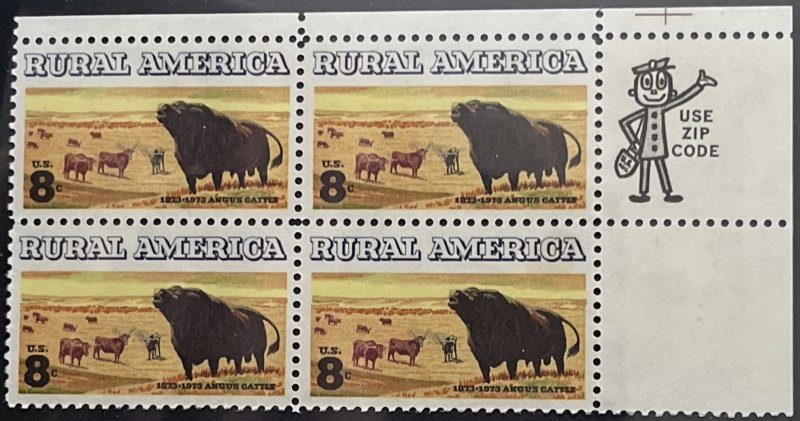 Scott #1504 8¢ Rural America Buffalo MNH ZIP Block of 4
