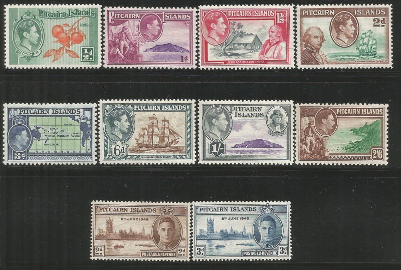 PITCAIRN ISLANDS 1-8 HINGED, 1940-51 ISSUE