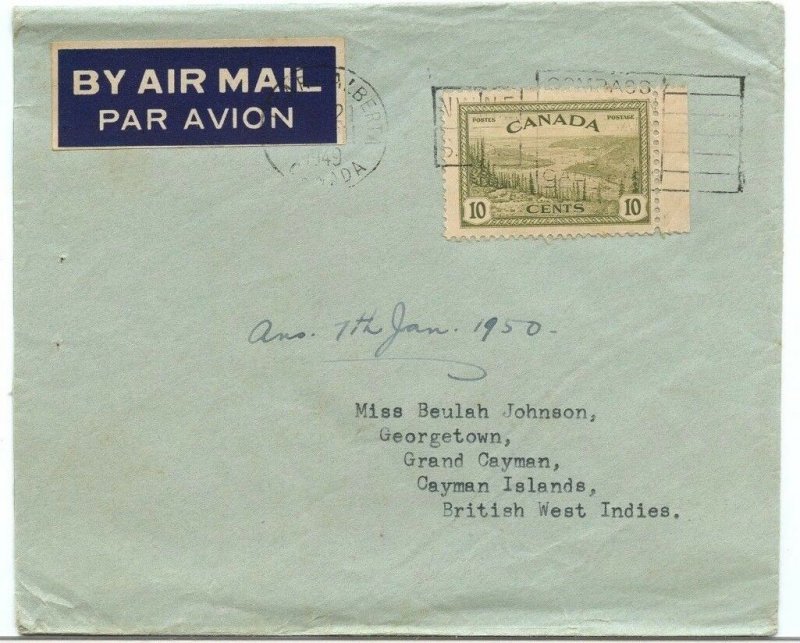 10 cent per quarter ounce rate 1949 to CAYMAN ISLANDS Peace issue cover Canada