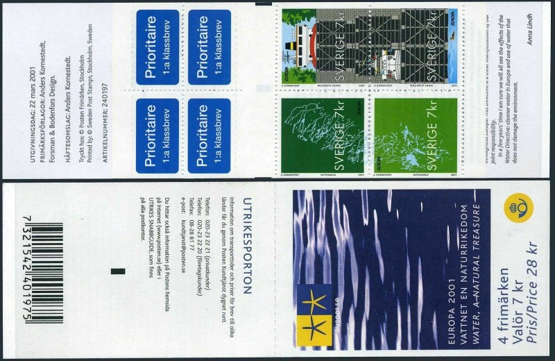Sweden 2413 ad booklet,MNH. EUROPE CEPT-2001.Waterways and ships.