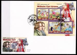 SIERRA LEONE 2016 230th BIRTH ANN OF WILHEM CARL GRIMM  FAIRY TALE SHEET   FDC