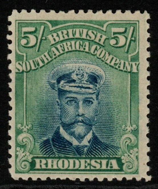 RHODESIA SG276 1913-9 5/= BLUE & PALE YELLOW-GREEN p14 HEAD DIE IIB MTD MINT