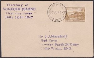 NORFOLK IS 1947 Ball Bay 2/- on FDC .......................................a3709