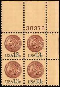 US #1734 INDIAN HEAD PENNY MNH UR PLATE BLOCK #38376 DURLAND $1.50