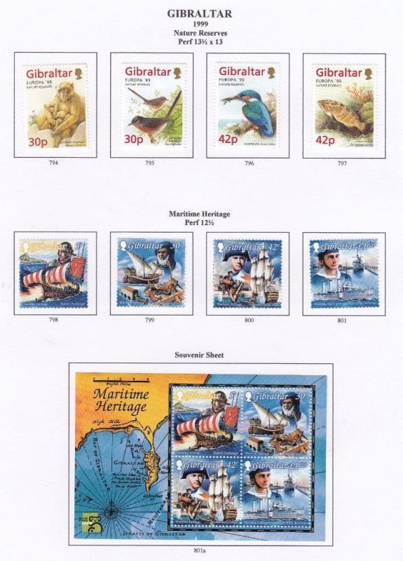 GIBRALTAR # 794-801,801a VF-MLH NATURE RESERVES & MARITIME HERITAGE WITH S/SHEET
