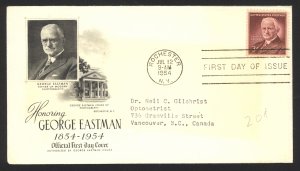 USA Sc# 1062 FDC (a) (Rochester, NY) 1954 7.12 George Eastman