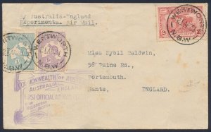 AUSTRALIA - ENGLAND 1931 First Experimental return flight cover. To England.