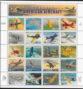 US#3142  32c American Aircraft  Sheet of 20 (MNH) CV $13.00