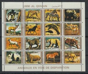 UMM AL QUWAIN - 1972 - Rare Animals  - Perf 16v Sheet - CTO Never Hinged