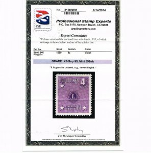 GENUINE PHILIPPINES SCOTT #546 MINT PRISTINE OG NH PSE CERT GRADED XF-SUPERB 95