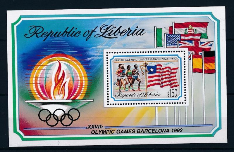 [43509] Liberia 1992 Olympic games Barcelona Athletics Flags MNH Sheet