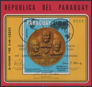 Paraguay 1970 MNH Sc 1241 23.40g Gold Medal of Armstrong, Aldrin, Collins