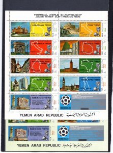 YAR 1970 SOCCER WORLD CUP MEXICO 2 SHEETS OF 9 STAMPS & 2 S/S MNH