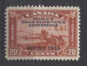 Canada #203 20c Deep Indian Red 1933 Grain Exhibition Deep Yellow Gum F-74 NH