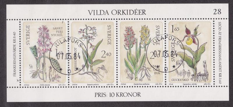 Sweden # 1419, Wild Orchids, Souvenir Sheet Used, 1/2 Cat.