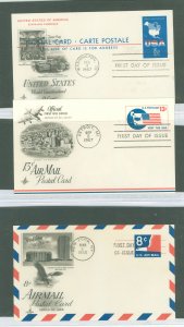 US UX54/UXC8/UXC9 1967-68 3 U/A postal card FDCs