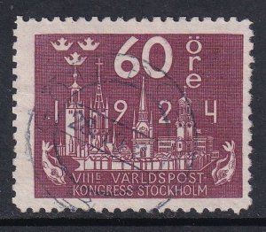 Sweden #207 used 1924  UPU congress 60o Stockholm skyline