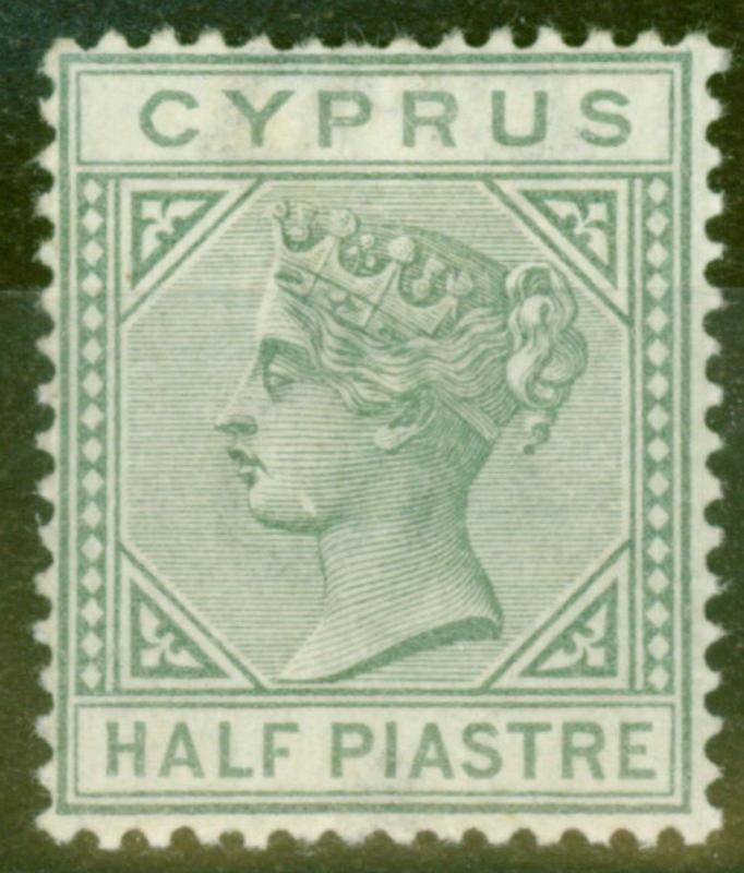 Cyprus 1892 1/2pi Dull Green SG31var Gash in Chin Fine Mtd Mint