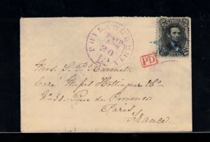 USA #98 Used F Grill On Cover To Paris Tied By Blue Geometric Fancy Cancel