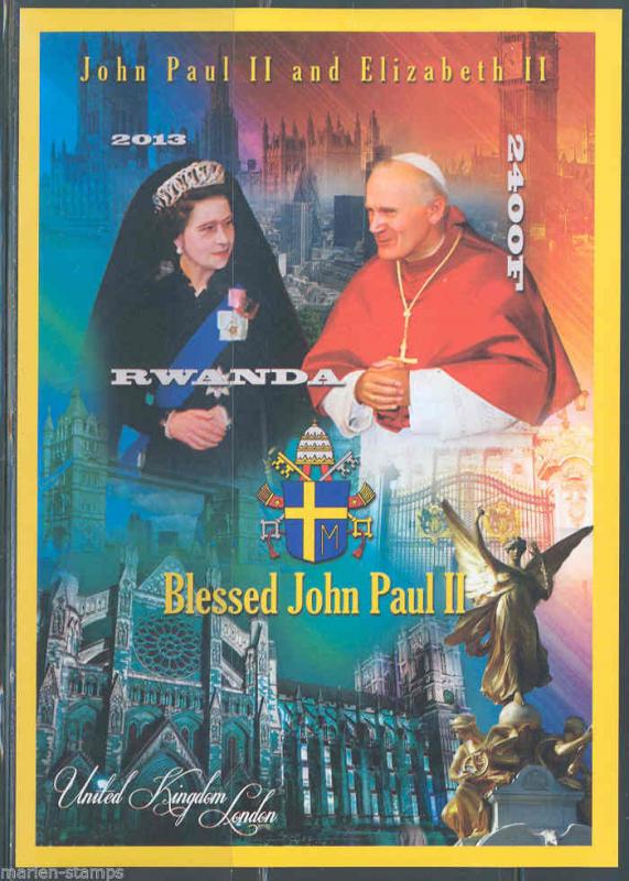 RWANDA POPE JOHN PAUL II & QUEEN ELIZABETH II  SOUVENIR SHEET  MINT NH IMPERF