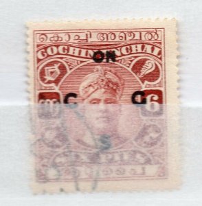 India Cochin 1919-33 Early Issue used Shade of 6p. Optd NW-15849