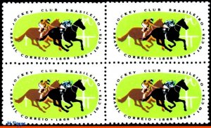 1086 BRAZIL 1968 CENT. JOCKEY CLUB, HORSE RACE, EQUESTRIAN, RHM C-600, BLOCK MNH