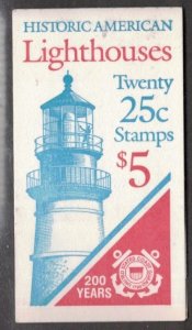 US 1990 $5 Lighthouses Complete Booklet, Plate 5; Scott BK171; MNH