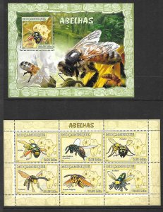 MOZAMBIQUE Sc 1762 NH MINISHEET+S/S of 2007 - INSECTS - BEES