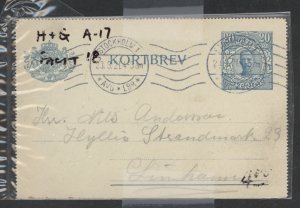 Sweden  Facit 18 postal card, Stockholm cancel, backstamp Linhamn 1921